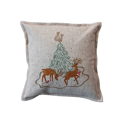 Hello Honey® 18" Reindeer & Christmas Tree Square Linen Pillow