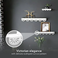 American Art Decor Scallop Metal Floating Shelves, White 3" x 5" x 24",  3pc.