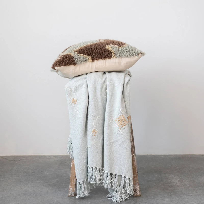 Hello Honey® Gray-Blue Moroccan Designs & Fringe Throw Blanket