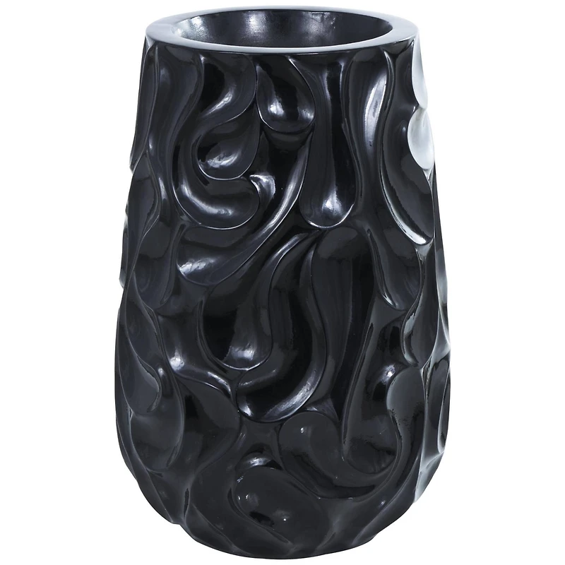 Large Black Wavy Textured Floor Vase
