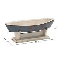 Blue wood Coastal Sculpture, Sail Boat 8" x 23" x 10"