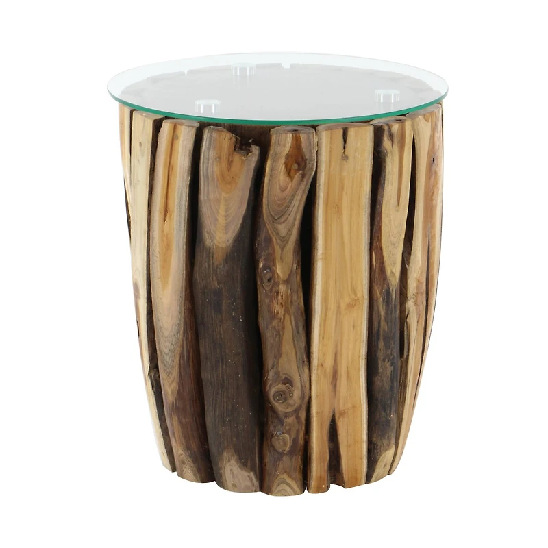 18" Brown Rustic Teak Wood Accent Table