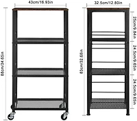 Rustic Brown 4-Tier Industrial Metal Rolling Storage Cart