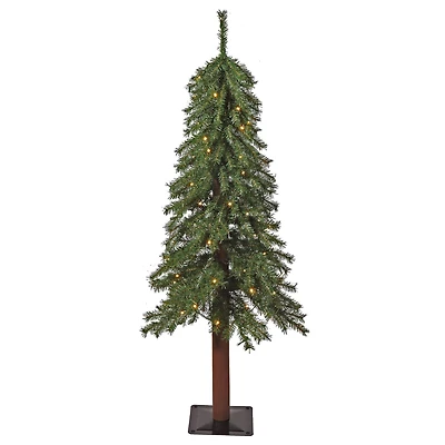 4ft. Pre-Lit Mountain Fir Artificial Christmas Tree with Natural Wood Pole, Soft White LED Lights