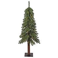 4ft. Pre-Lit Mountain Fir Artificial Christmas Tree with Natural Wood Pole, Soft White LED Lights