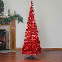 6ft. Pre-Lit Red Tinsel Artificial Pop-Up Christmas Tree, Clear Lights
