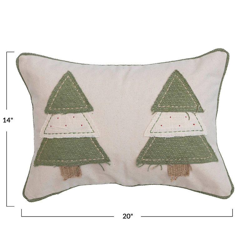Hello Honey® Green & Cream Cotton Lumbar Pillow with Appliqued Trees