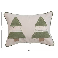 Hello Honey® Green & Cream Cotton Lumbar Pillow with Appliqued Trees