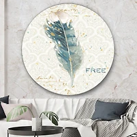 Designart - Damask Painted Gilded Feather on Blue