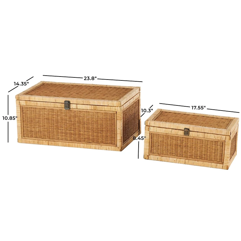 Brown Rattan Storage Box Set with Wrapped Light Brown Edges