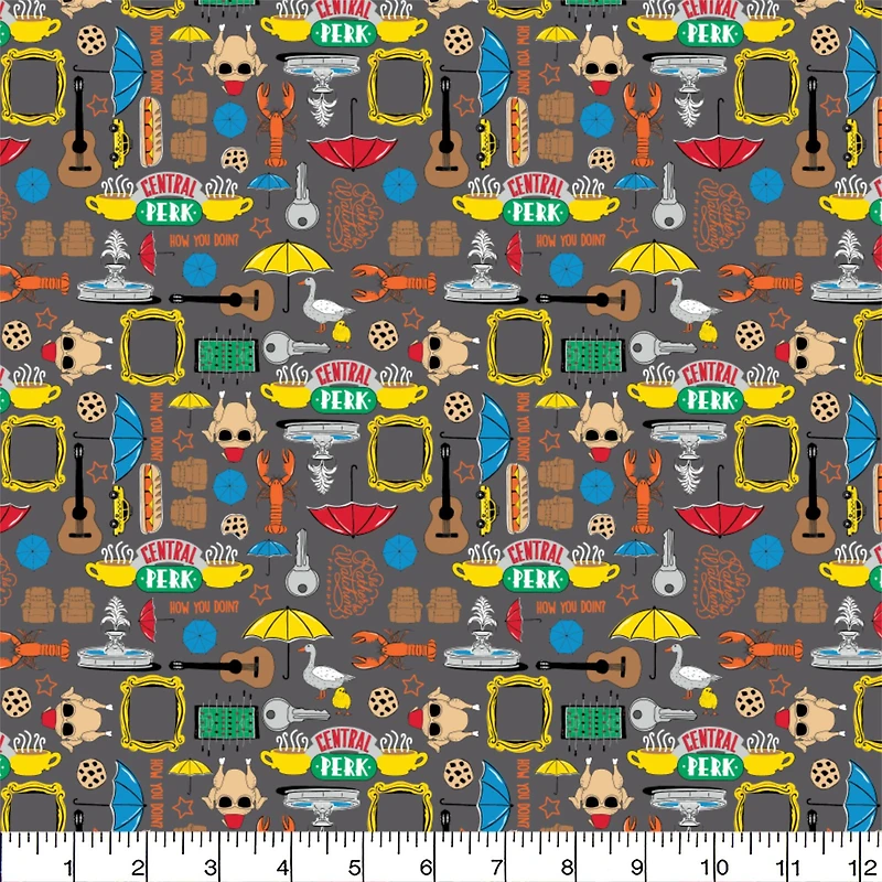 Camelot® Fabrics Friends™ Icons on Gray Cotton Fabric