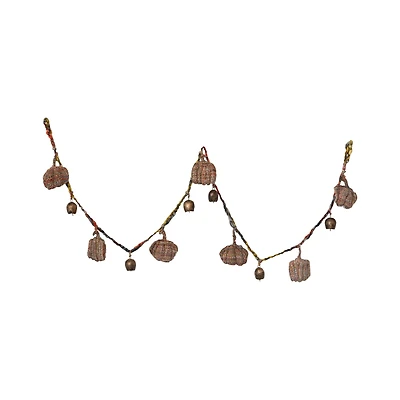 Hello Honey® 6ft. Decorative Hand-Woven Mélange Fabric Pumpkin & Metal Bell Garland