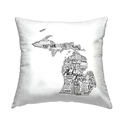 Stupell Industries Michigan State Typography Cities Map Shape Throw Pillow, 18" x 18"