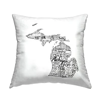 Stupell Industries Michigan State Typography Cities Map Shape Throw Pillow, 18" x 18"