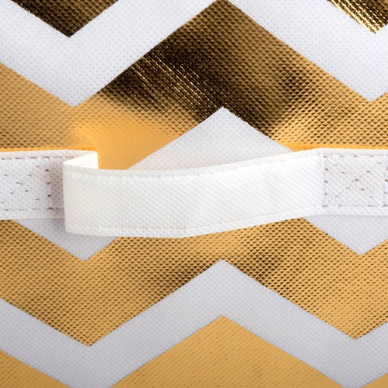 DII® 13" Nonwoven Polyester White & Gold Chevron Storage Cube, 2ct.