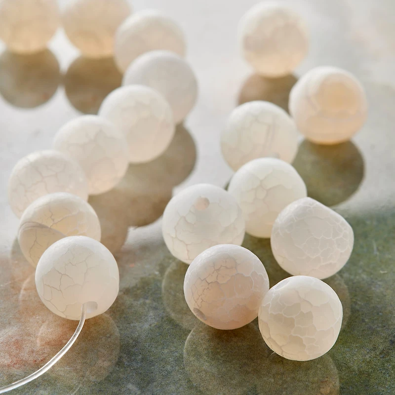 Matte White Crackle Agate Round Beads, 10mm by Bead Landing™
