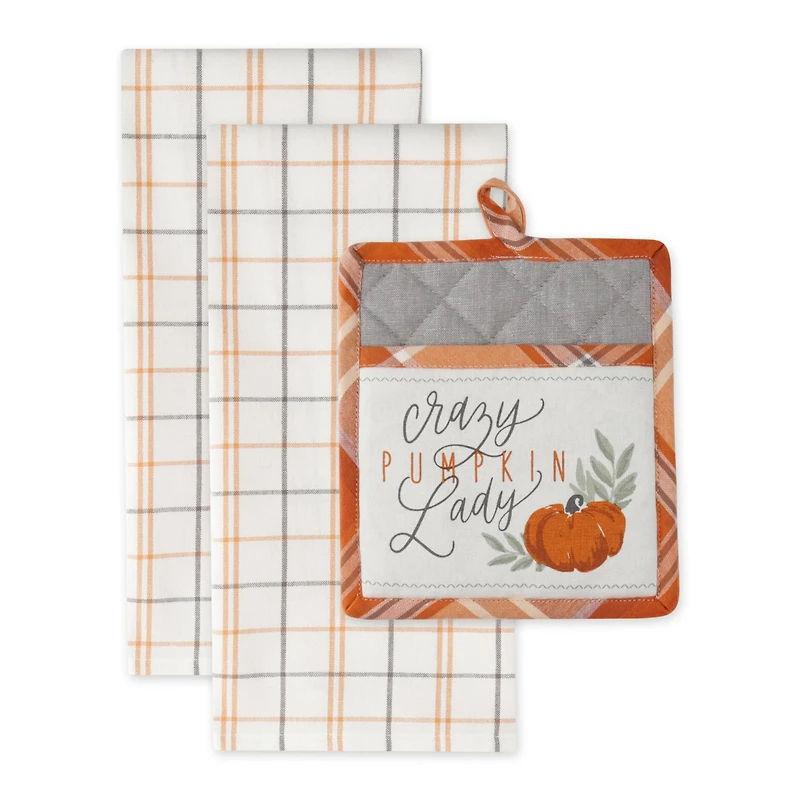 DII® Crazy Pumpkin Lady Potholder & Dishtowel Set