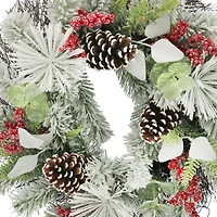 24" Snowy Pine with Red Berry & Pinecone Wreath by Ashland®