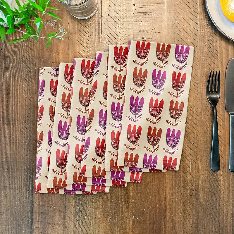 Modern Floral Pattern 10" x 10" Cotton Twill Napkin