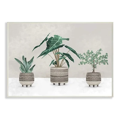 Stupell Industries Plants In Patterned Pots Neutral Grey Design Wall Plaque
