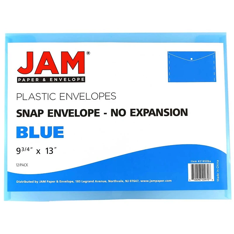 JAM Paper 9.75" x 13" Plastic Snap Closure Envelopes