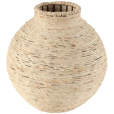 13" Beige Seagrass Handmade Wrapped Vase