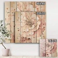 Designart - Indigold Shabby Peonies Pink - Farmhouse Print on Natural Pine Wood