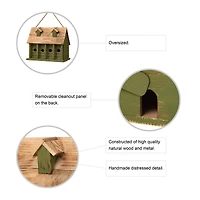 Glitzhome® 14" Hanging Wooden Distressed Green Garden Birdhouse