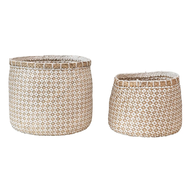 Hello Honey® Natural & White Hand-Woven Seagrass & Paper Baskets with Pattern Set