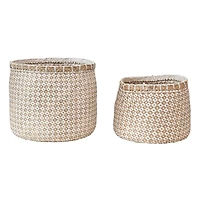 Hello Honey® Natural & White Hand-Woven Seagrass & Paper Baskets with Pattern Set