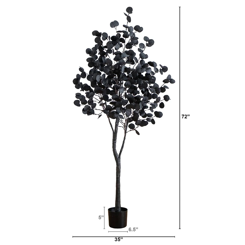6ft. Pre-Lit Artificial Halloween Black Eucalyptus Tree with 300 Orange & Purple LED Lights