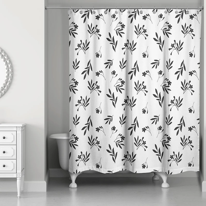 Simple Black Floral 71" x 74" Shower Curtain