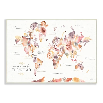 Stupell Industries Abstract Floral World Map Watercolor Pink Purple Wall Plaque