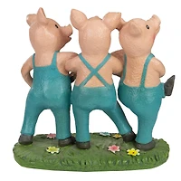8" Three Pigs Dancing in Blue Overalls Garden Statue