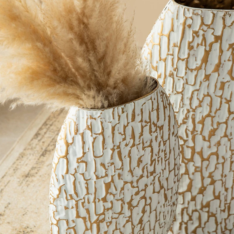 Glitzhome® Gold & White Oval Textured Metal Floor Vases Set