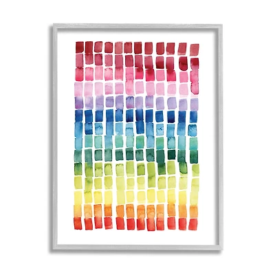 Stupell Industries Geometric Watercolor Rainbow Tiles over White in Gray Frame Wall Art