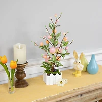 18" Pink Artificial Potted Twig Tree with Easter Eggs
