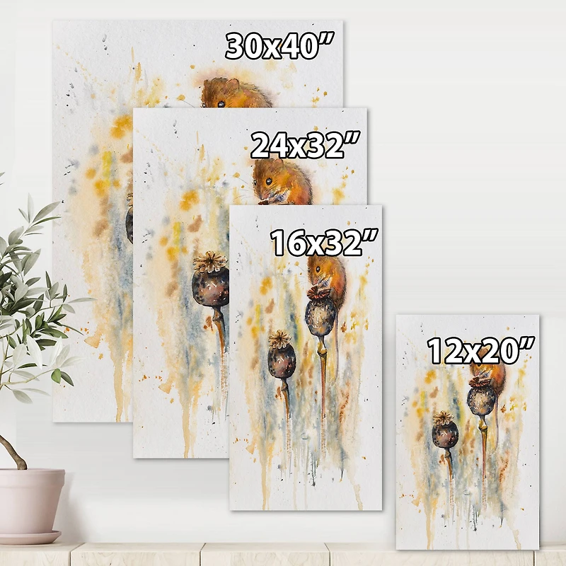 Designart - Mouse Sitting On Poppies