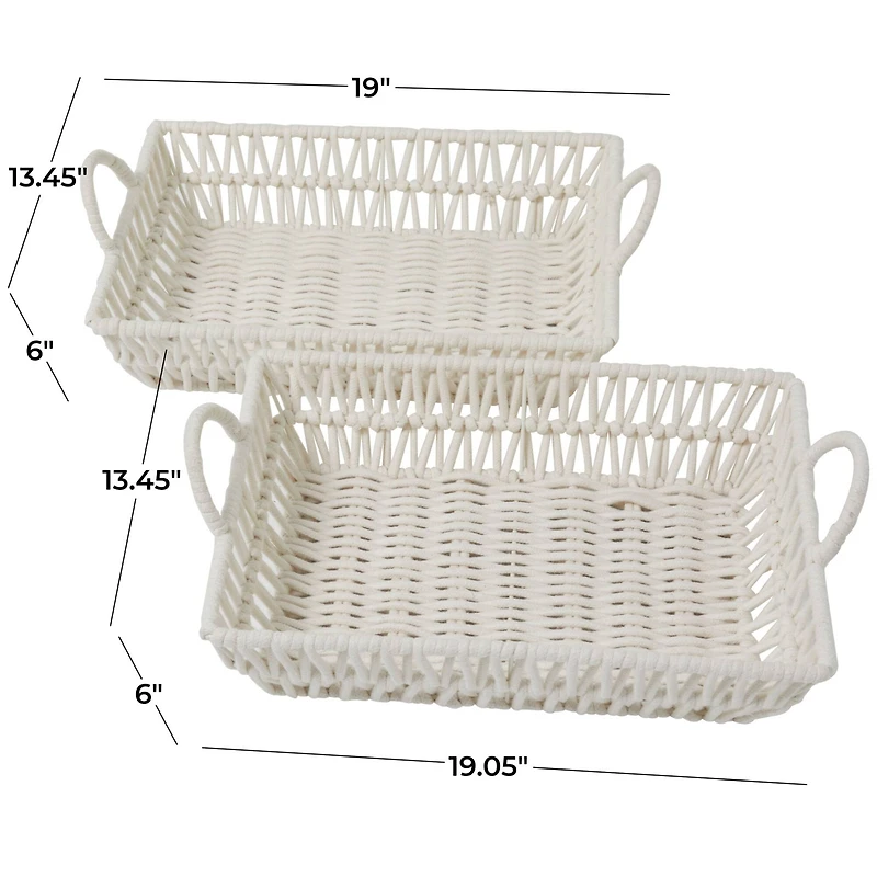 The Novogratz White Cotton Handmade Woven Storage Basket with Handles Set of 2 19", 18"