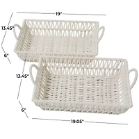 The Novogratz White Cotton Handmade Woven Storage Basket with Handles Set of 2 19", 18"