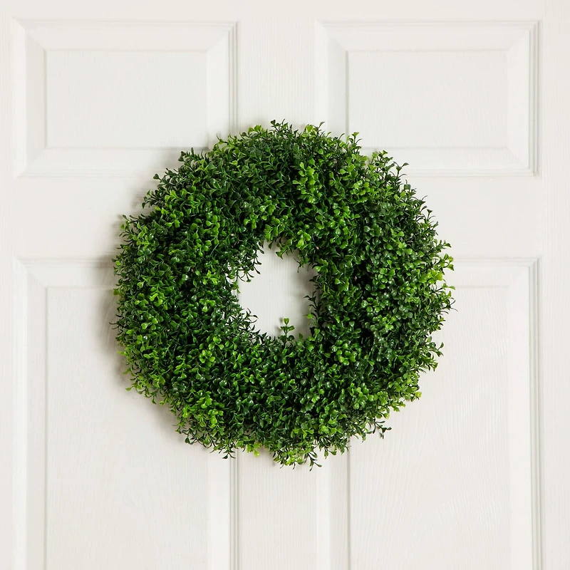18in. Pre-Lit Artificial Boxwood Wreath with 25 Warm White LED Lights