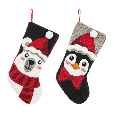 Glitzhome® 20.5" Polar Bear & Penguin Hooked Stocking Set