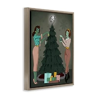 Stupell Industries Girls & Christmas Tree Floating Frame Wall Art