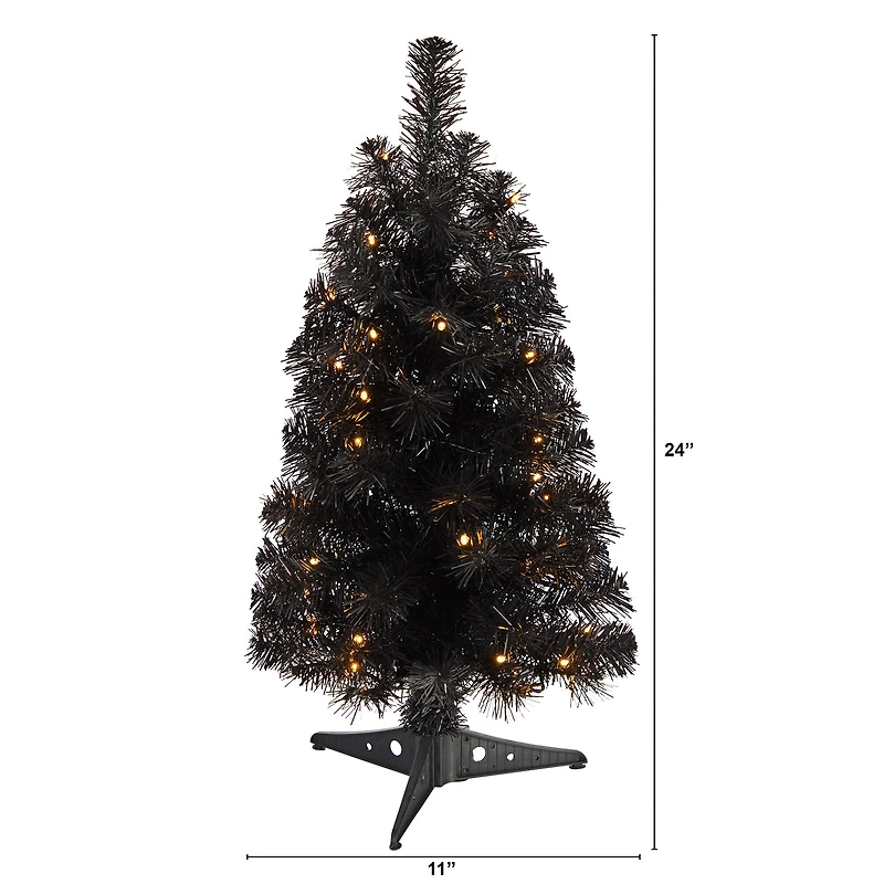 2ft. Pre-Lit Black Artificial Christmas Tree, Warm White LED Lights