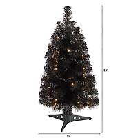 2ft. Pre-Lit Black Artificial Christmas Tree, Warm White LED Lights