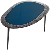 30" Black Aluminum Abstract Oval Shaped Coffee Table with Glass Top