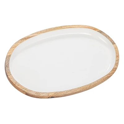 Hello Honey® 18" White Oval Enameled Mango Wood Tray