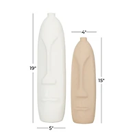 Set of 2 Beige Stoneware Contemporary Vase, 19" x 5" x 5"