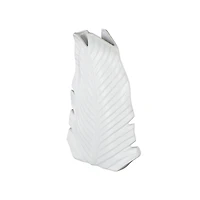 15" White Ceramic Palm Leaf Vase
