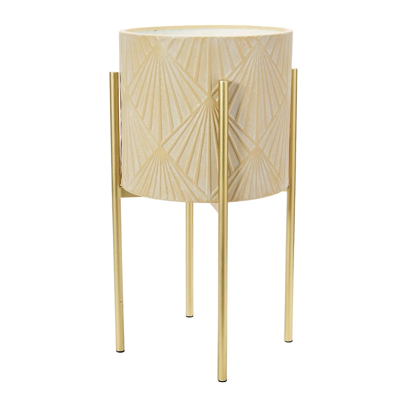 Hello Honey® Cream & Gold Boho Embossed Metal Planters with Stands Set